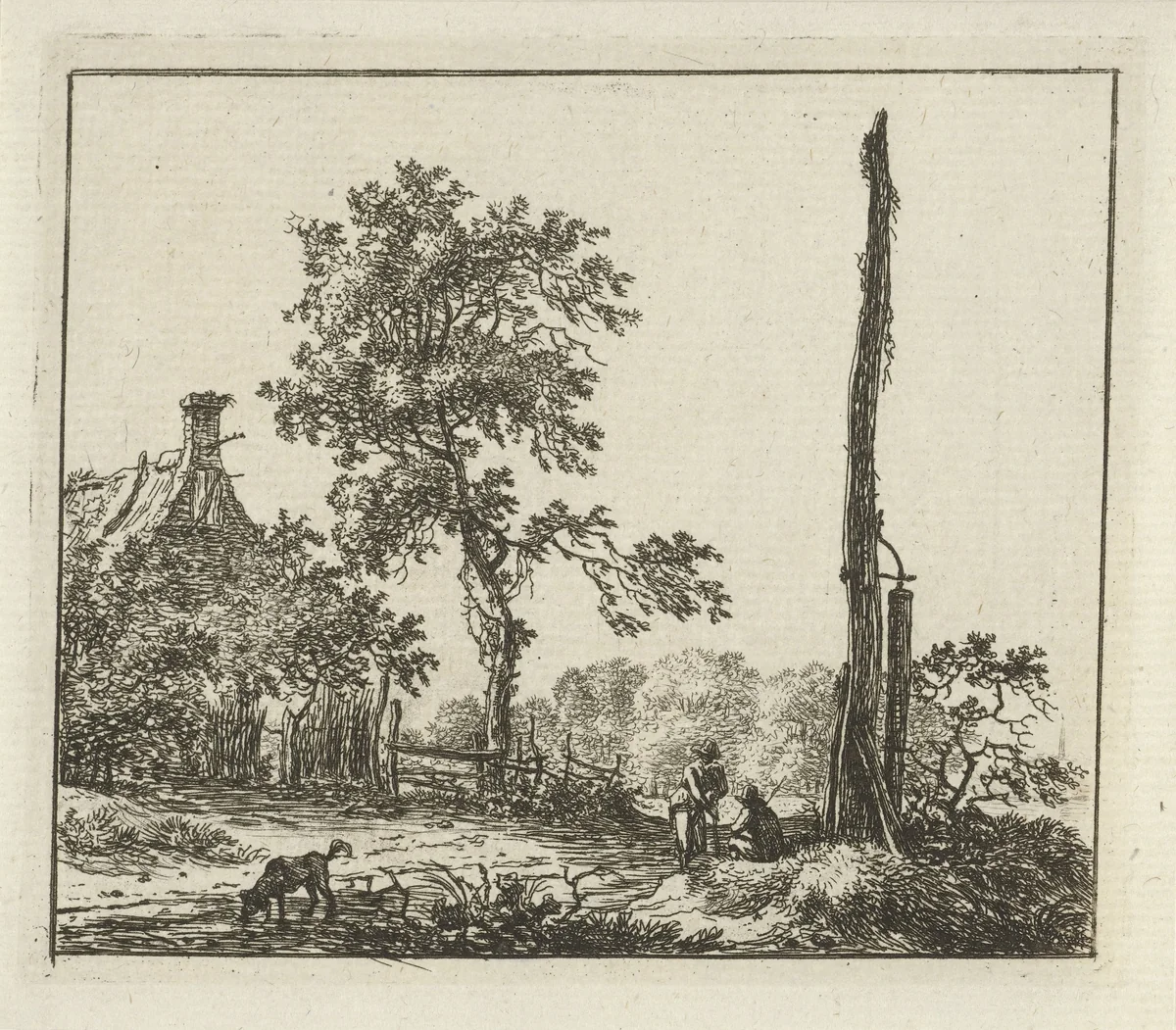 Landschap met de hoge paal by Hermanus Fock, print, 1781-1822