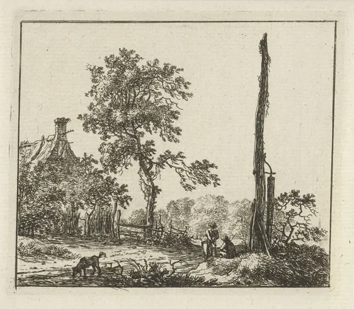 Landschap met de hoge paal by Hermanus Fock, print, 1781-1822