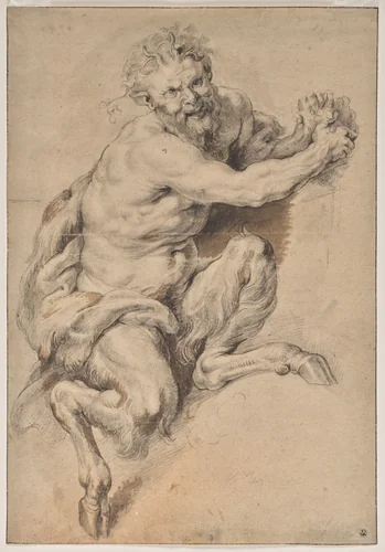 A Faun Grasping a Bunch of Grapes by Peter Paul Rubens, drawing, 1616-1618
