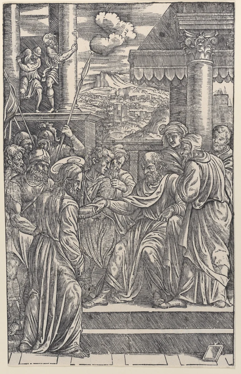 Christ before Pilate, from a series of sixteen prints of the Passion of Christ by anonymous, print, 1538