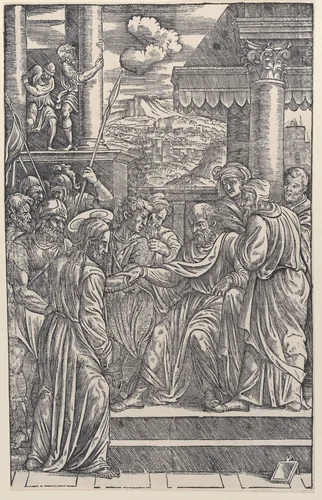 Christ before Pilate, from a series of sixteen prints of the Passion of Christ by anonymous, print, 1538