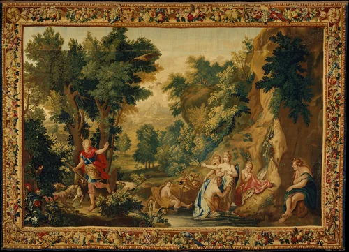 Diana and Actaeon from a set of Ovid's Metamorphoses by Manufacture Nationale des Gobelins, textile, 1650-1715