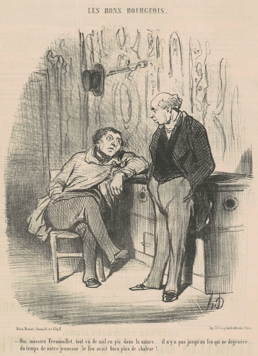 Oui, Mossieu Fremouillet, tout va de mal en pis ... by Honoré Daumier, print, 1852