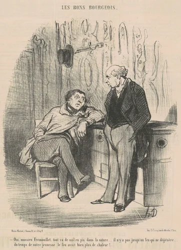 Oui, Mossieu Fremouillet, tout va de mal en pis ... by Honoré Daumier, print, 1852
