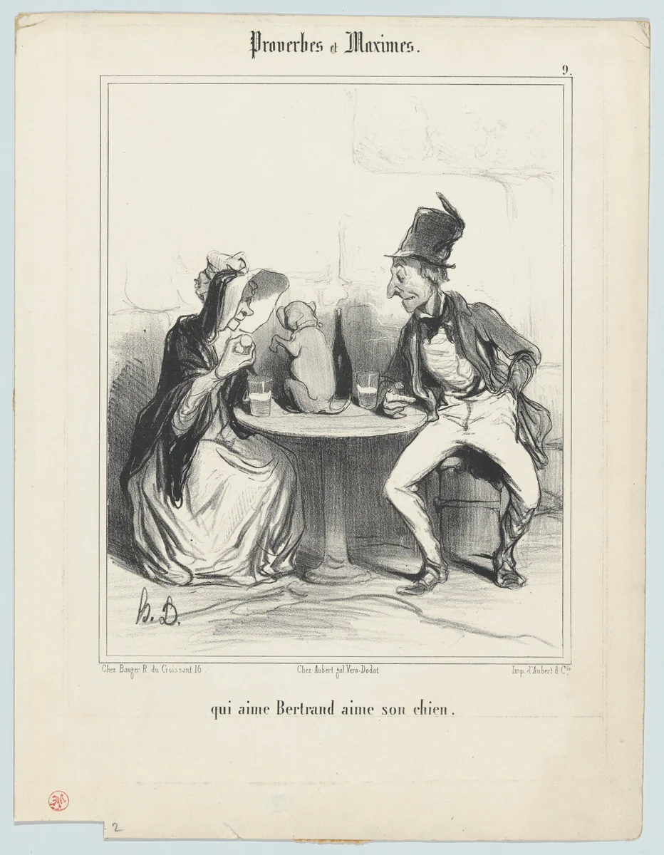Qui aime Bertrand aime son chien (He who loves Bertrand loves his dog), from "Proverbes et Maximes" by Honoré Daumier, print, 1840