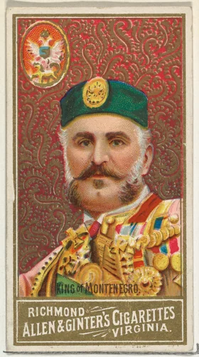 King of Montenegro, from World's Sovereigns series (N34) for Allen & Ginter Cigarettes by Allen & Ginter, print, 1889