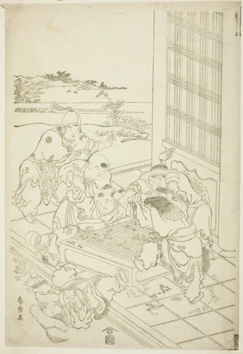 Chinese and Tartar Boys Quarreling over a Game of Go by Katsushika Hokusai (葛飾 北斎), print, 1785-1795