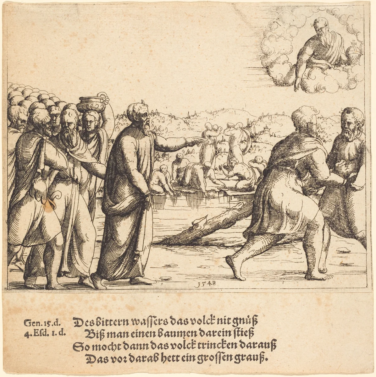 The Lord Sweetens the Waters of Marah by Augustin Hirschvogel, print, 1548