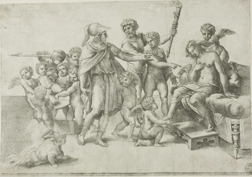 Alexander and Roxana by Giovanni Jacopo Caraglio, print, 1501-1600