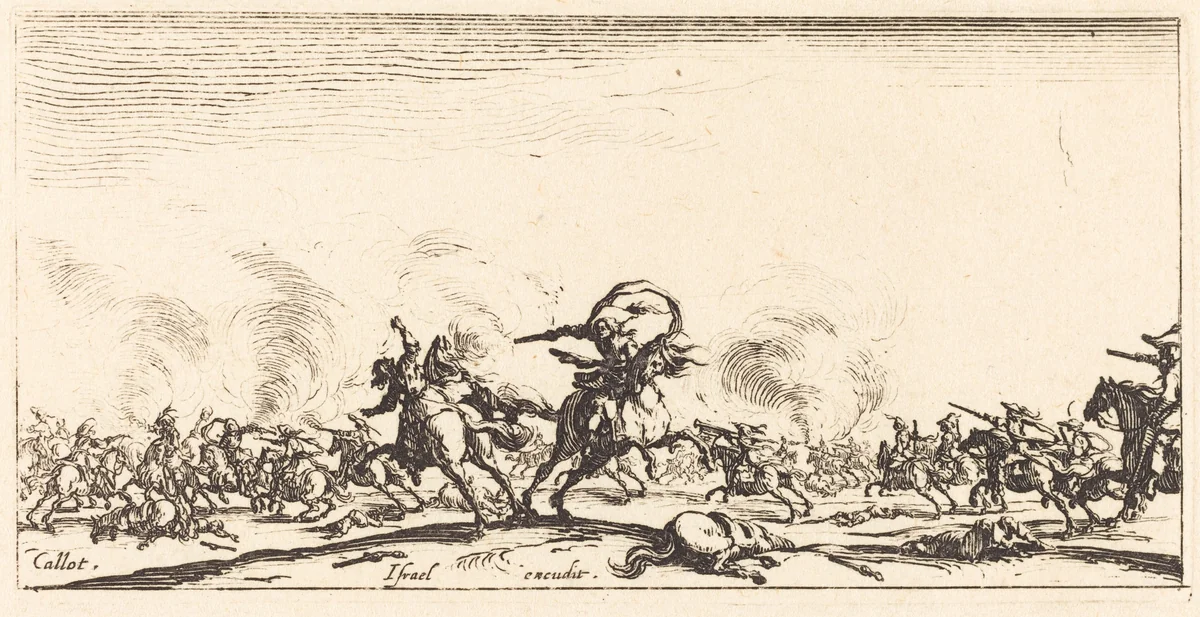 The Cavalry Combat with Pistols by Jacques Callot, print, 1632-1634
