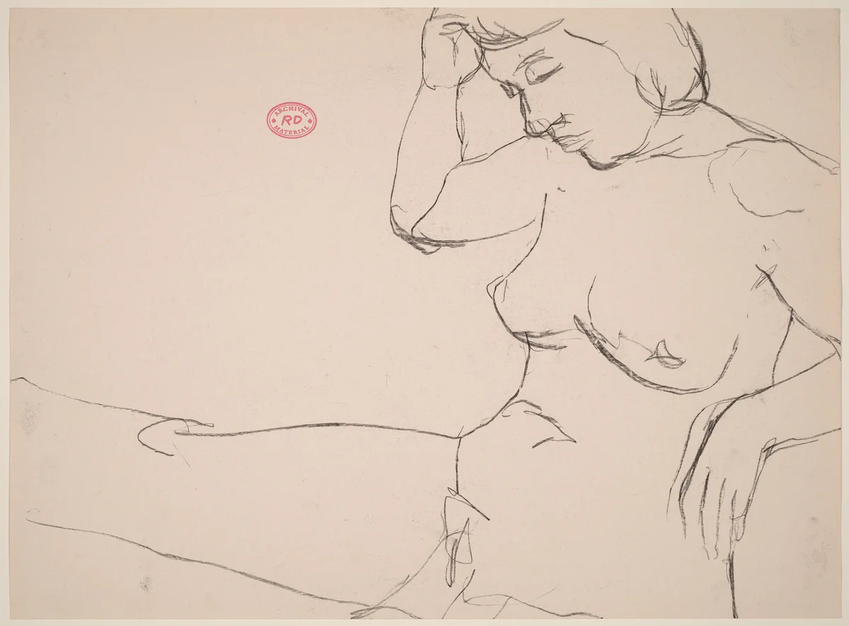 Untitled [seated female nude with right hand touching hair] by Richard Diebenkorn, drawing, 1955-1967