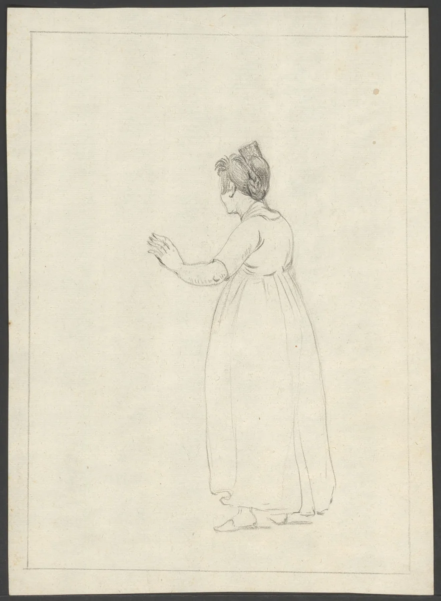 Zwaaiende vrouw by anonymous, drawing, 1800-1899