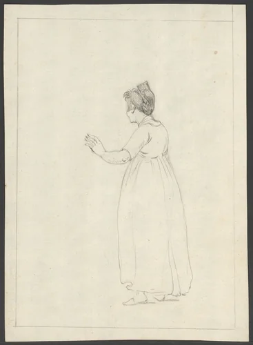 Zwaaiende vrouw by anonymous, drawing, 1800-1899
