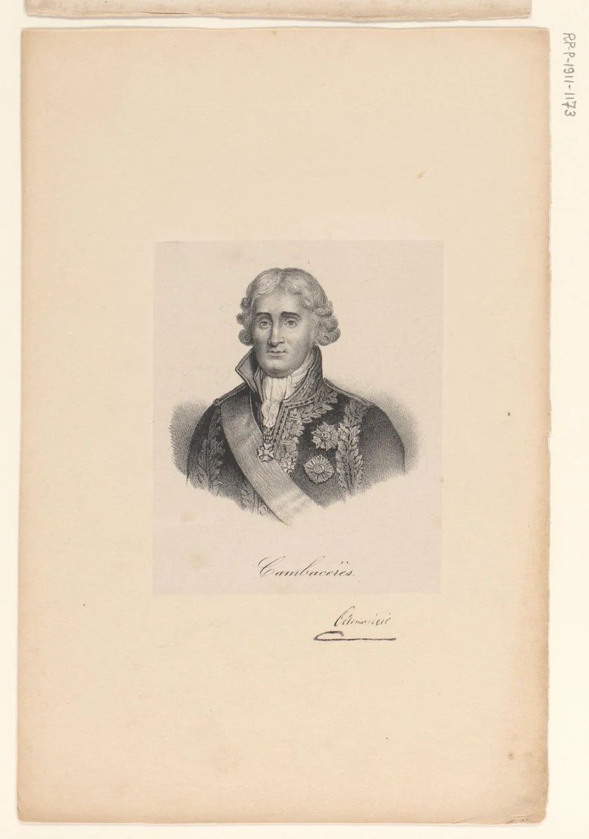Portret van Jean-Jacques-Régis de Cambacérès by anonymous, print, 1818-1842