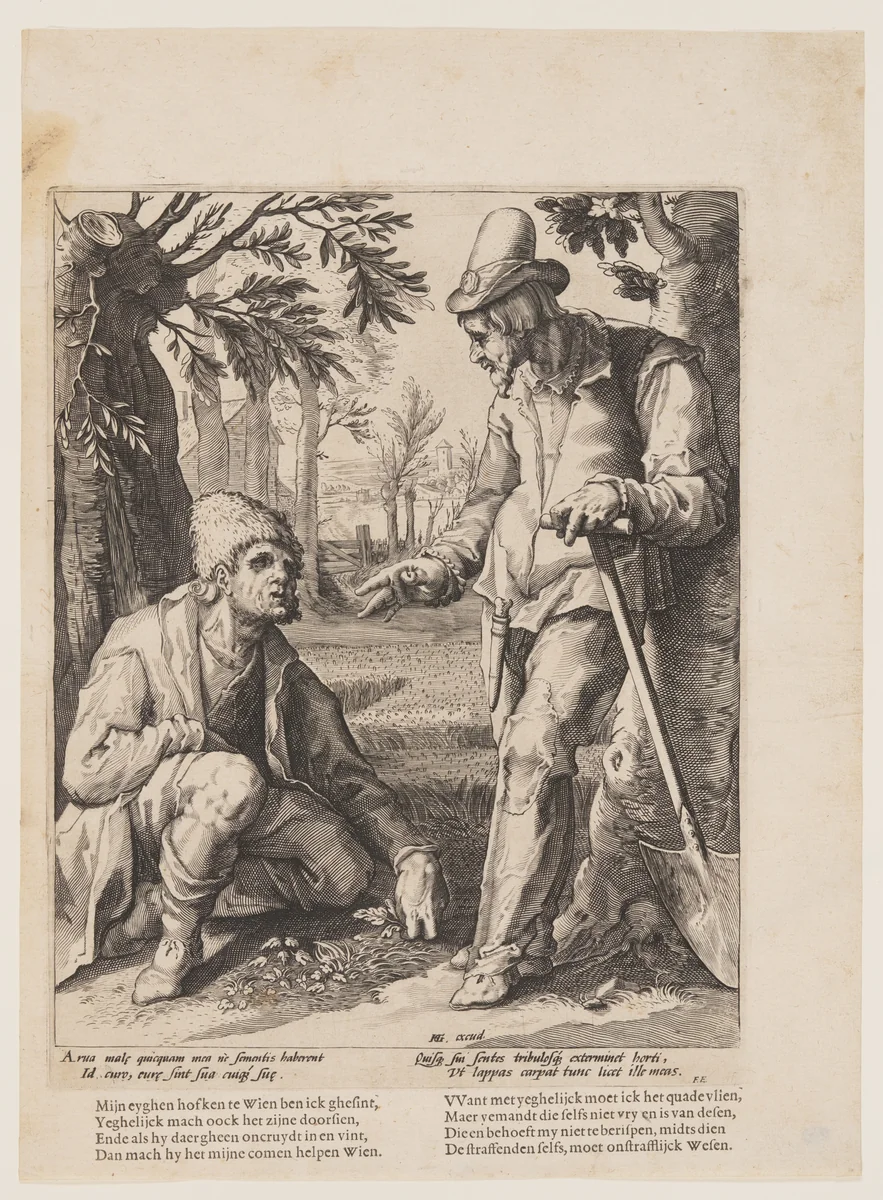 Two Peasants by Jacob Matham, print, 1600
