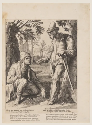 Two Peasants by Jacob Matham, print, 1600