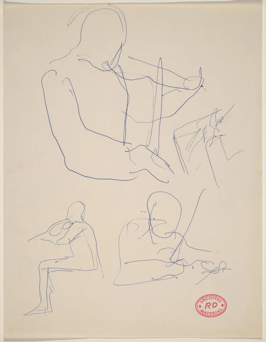 Untitled [three studies of a violinist playing] by Richard Diebenkorn, drawing, 1955-1967