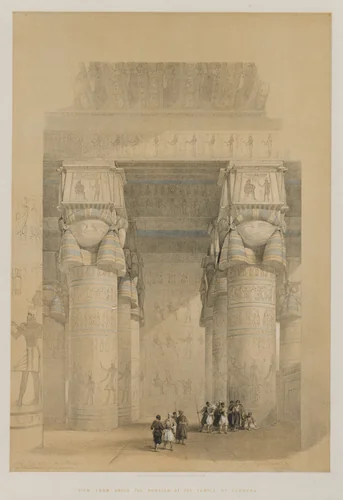 Egypt and Nubia, Volume II: View from Under the Portico of the Temple of Dendera by Louis Haghe, print, 1849