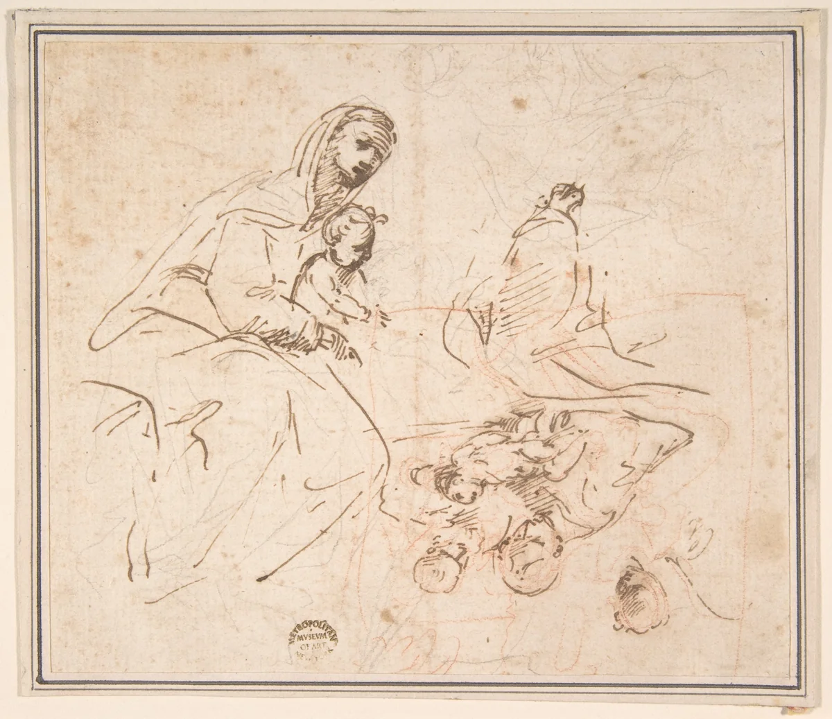 Two Studies for the Madonna and Child (recto); Flagellation (verso) by anonymous, drawing, 1500-1600