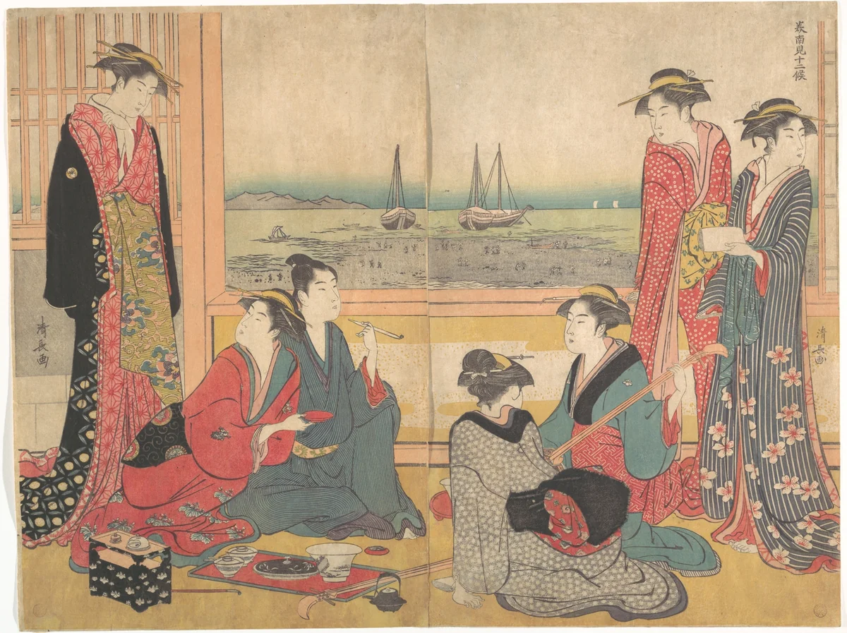 Teahouse in Shinagawa by Torii Kiyonaga (鳥居清長), print, 1773-1793