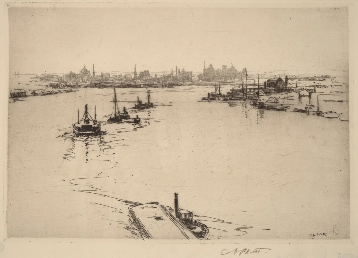 Williamsburg from the Bridge (Sketch) by Charles A. Platt, print, 1889