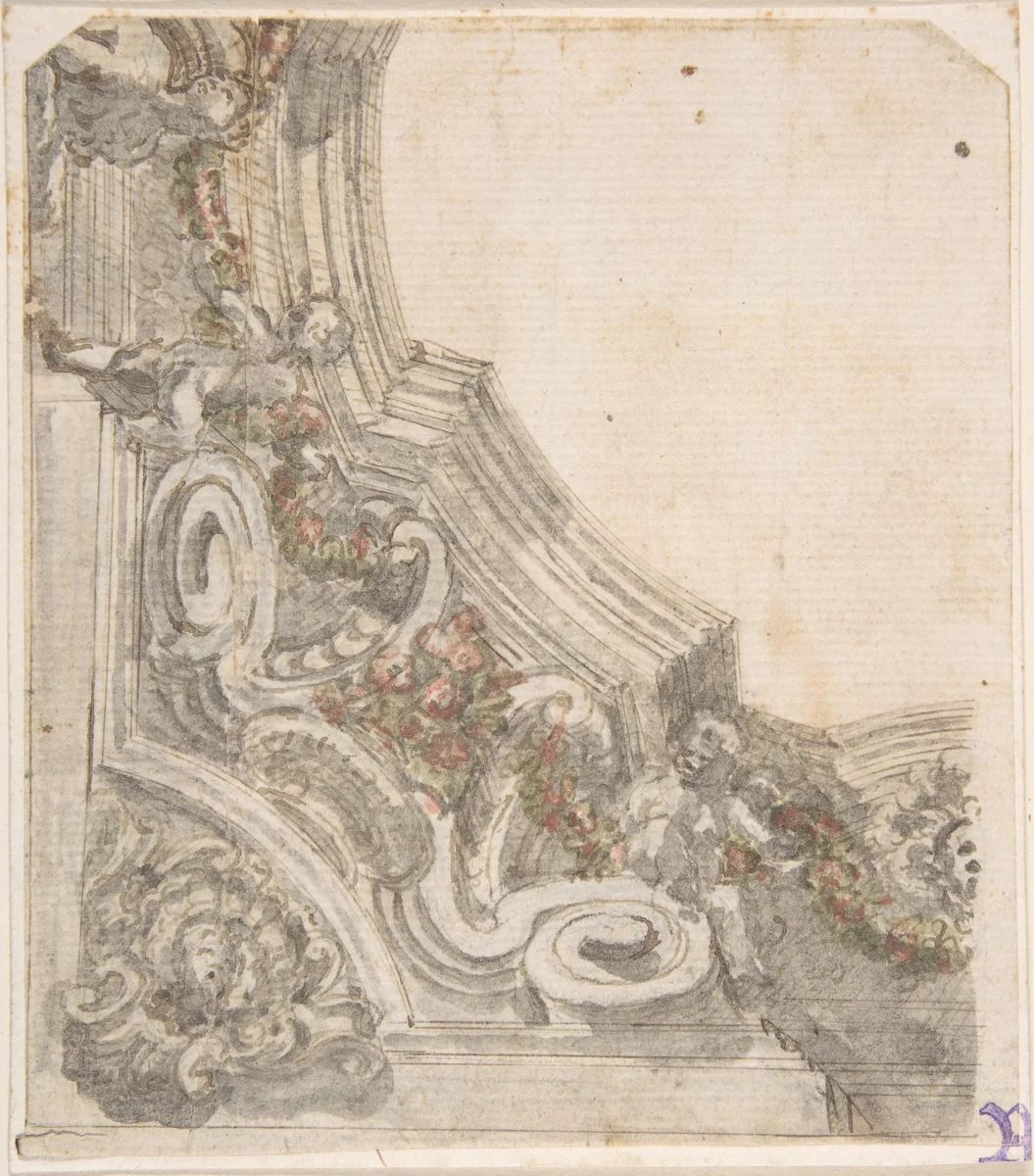 Design for the Decoration of the Corner of a Ceiling by anonymous, drawing, 1600-1699