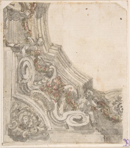 Design for the Decoration of the Corner of a Ceiling by anonymous, drawing, 1600-1699