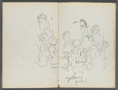 Sketchbook, The Dells, N° 127, page 074 & 75: Figures with color notations by Maurice Prendergast, book, 1919-1921
