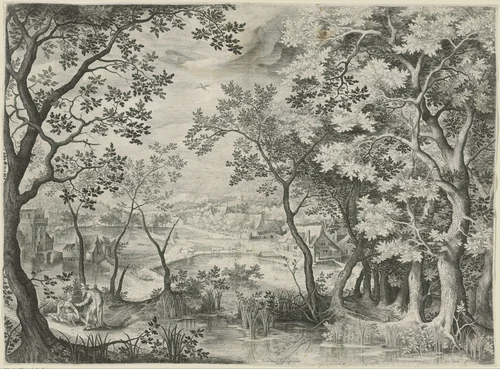 Landschap met Juda en Tamar by Unknown, print, 1580-1625