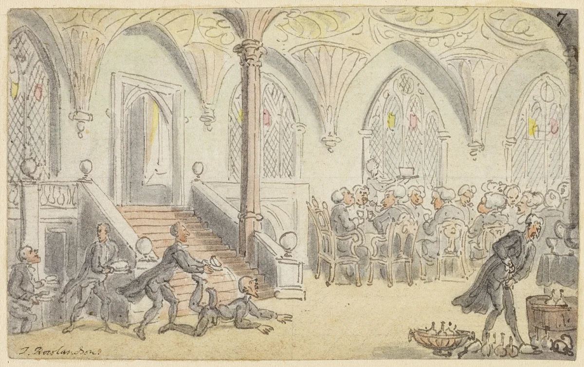 Study for Dr. Syntax Entertained at College by Thomas Rowlandson, painting, 1818-1827