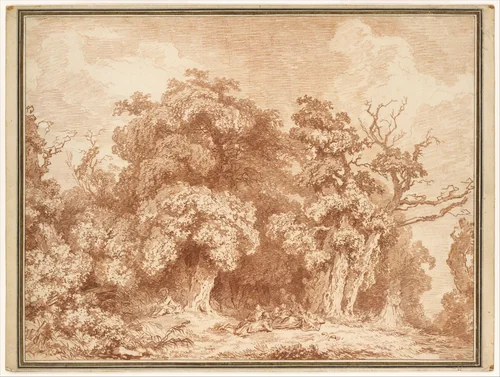 A Gathering at Wood's Edge by Jean Honoré Fragonard, drawing, 1765-1775