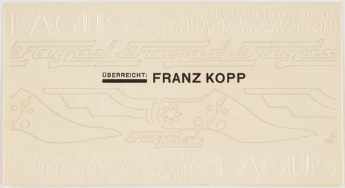 Überreicht: Franz Kopp by Johannes Molzahn, design, 1922