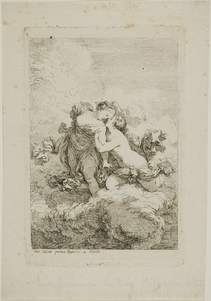 Two Female Figures on a Cloud by Jean Honoré Fragonard, print, 1763-1764