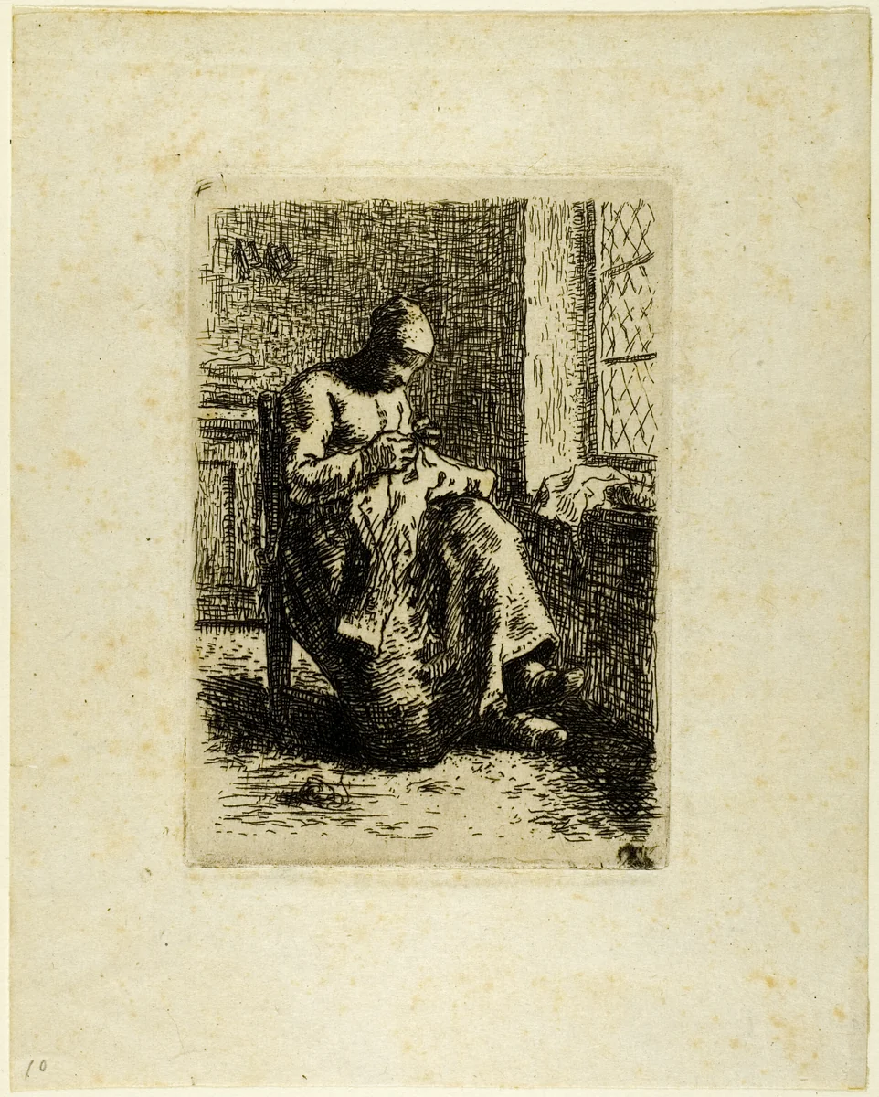 A Woman Sewing by Jean-François Millet, print, 1855
