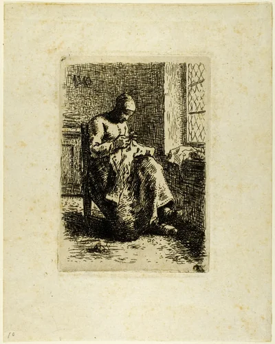 A Woman Sewing by Jean-François Millet, print, 1855