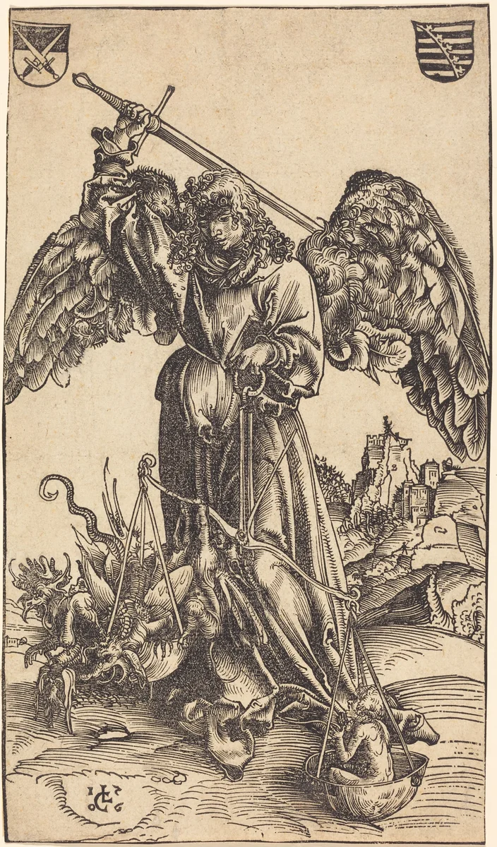 The Archangel Michael Weighing a Soul by Lucas Cranach, print, 1506