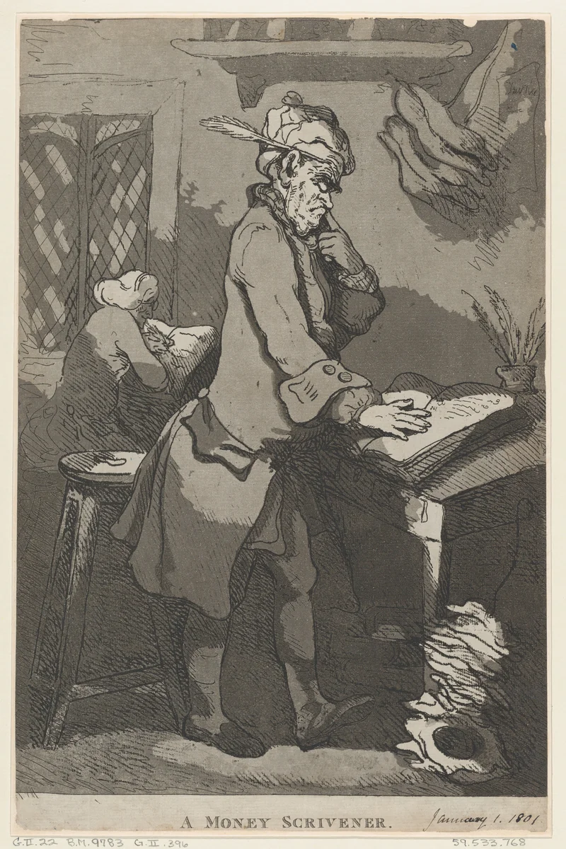 A Money Scrivener by Thomas Rowlandson, print, 1789