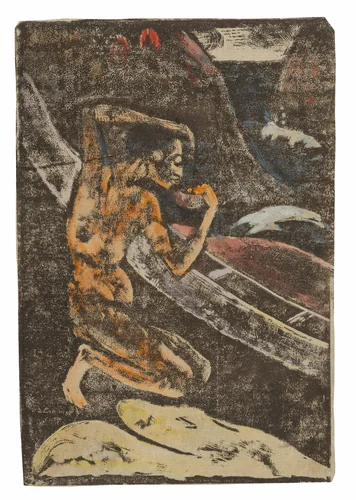 A Fisherman Drinking Beside His Canoe by Paul Gauguin, print, 1894