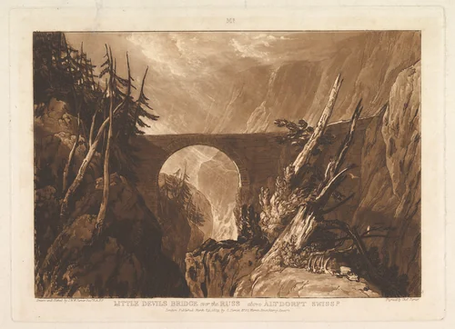Little Devil's Bridge over the Russ, above Altdorft, Switzerland, part IV, plate 19 from "Liber Studiorum" by Joseph Turner, print, 1809