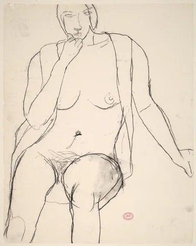 Untitled [seated female nude with open shirt] by Richard Diebenkorn, drawing, 1955-1967