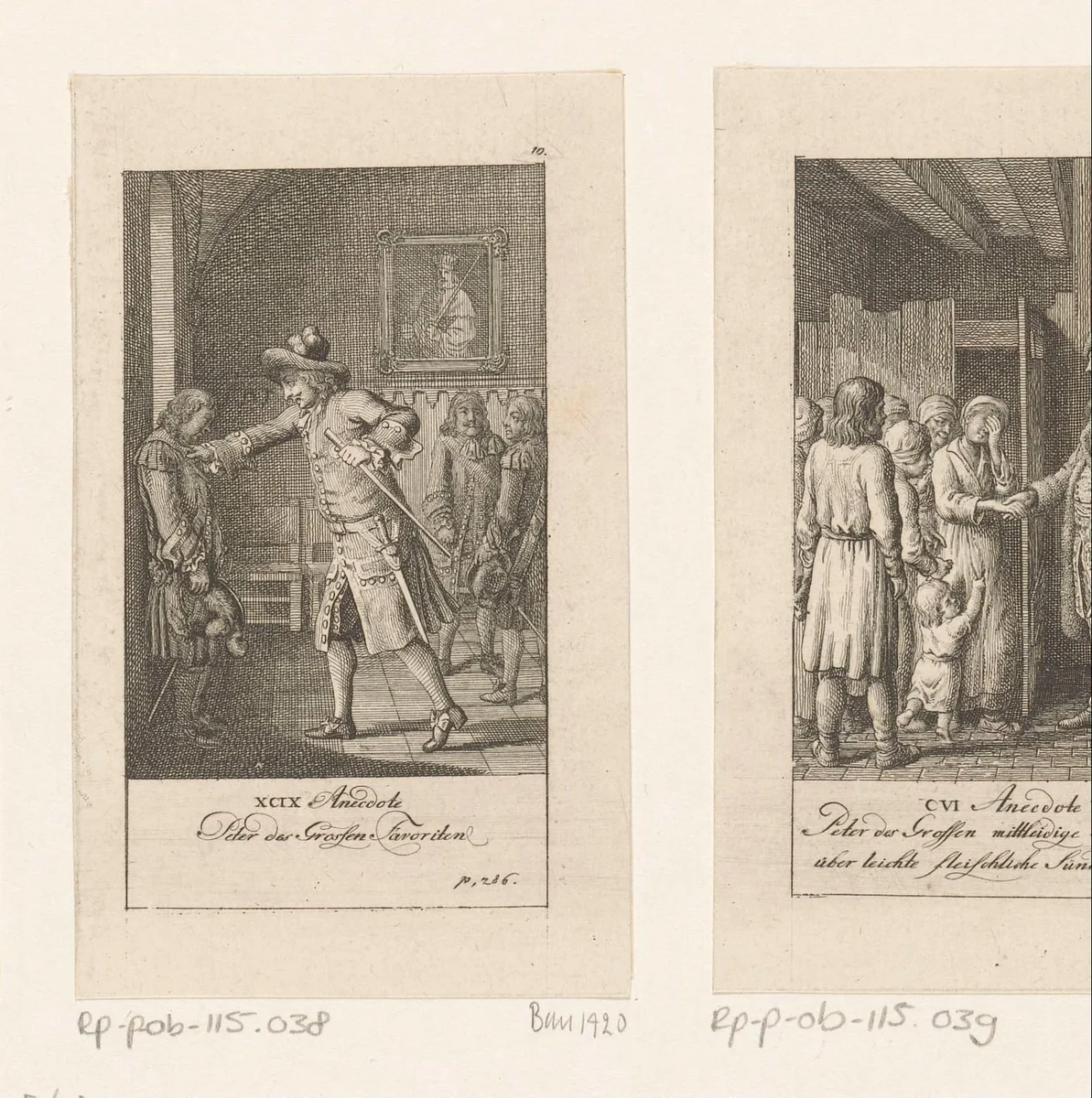 Peter de Grote duwt de architect tegen de muur by Daniel Nikolaus Chodowiecki, print, 1789
