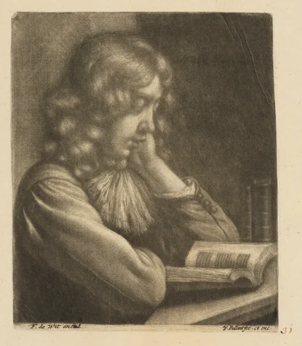 Boy Reading a Book by Wallerant Vaillant, print, 1635-1677
