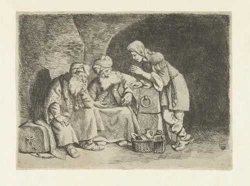 Jozef verklaart de dromen van de bakker en de schenker by Pieter Fransz de Grebber, print, 1610-1655