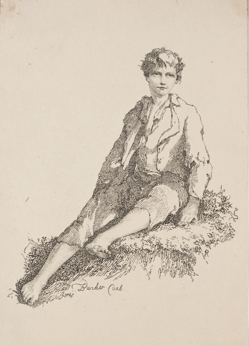 Specimens of Polyautography: Boy Seated on a Grassy Bank by Thomas Barker, print, 1803