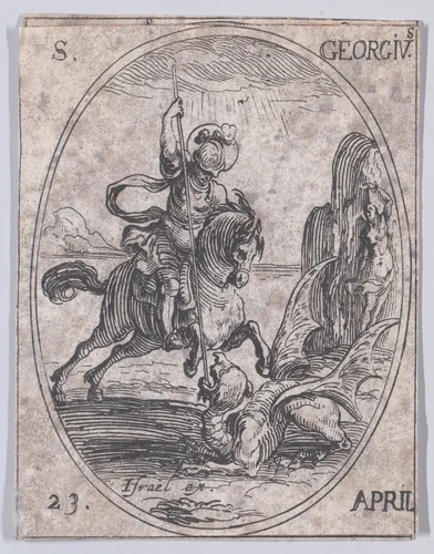 S. Georges (St. George), April 23rd, from "Les Images De Tous Les Saincts et Saintes de L'Année" (Images of All of the Saints and Religious Events of the Year) by Jacques Callot, print, 1636