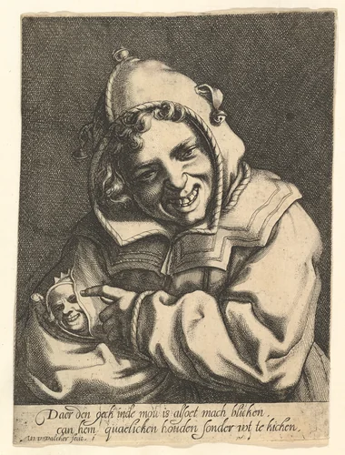 Laughing Fool by Werner van den Valckert, print, 1607-1617