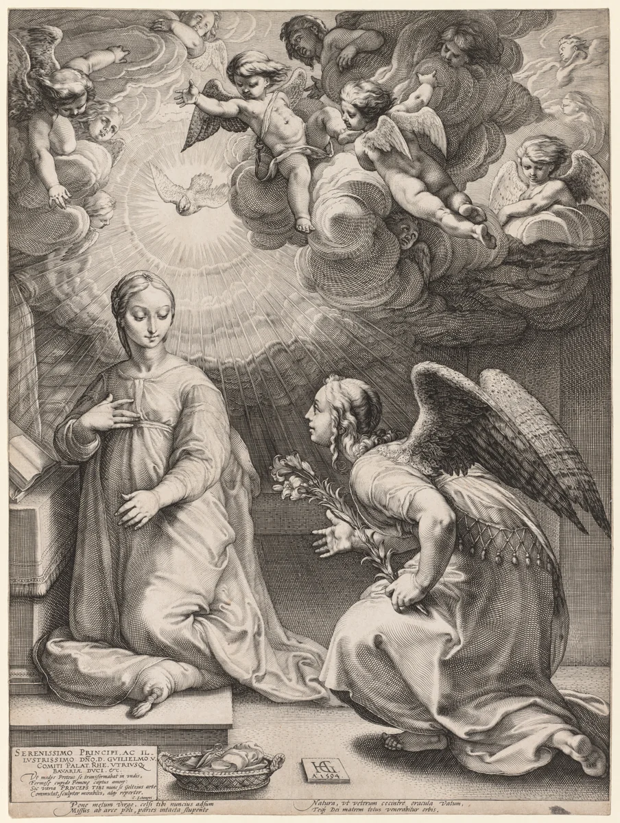 The Annunciation by Hendrick Goltzius, print, 1594