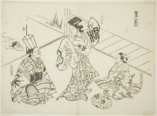 Sanbaso Dance in a Brothel (Ageya sanbaso), no. 1 from a series of 12 prints depicting parodies of plays by Okumura Masanobu (奥村政信), print, 1711-1740