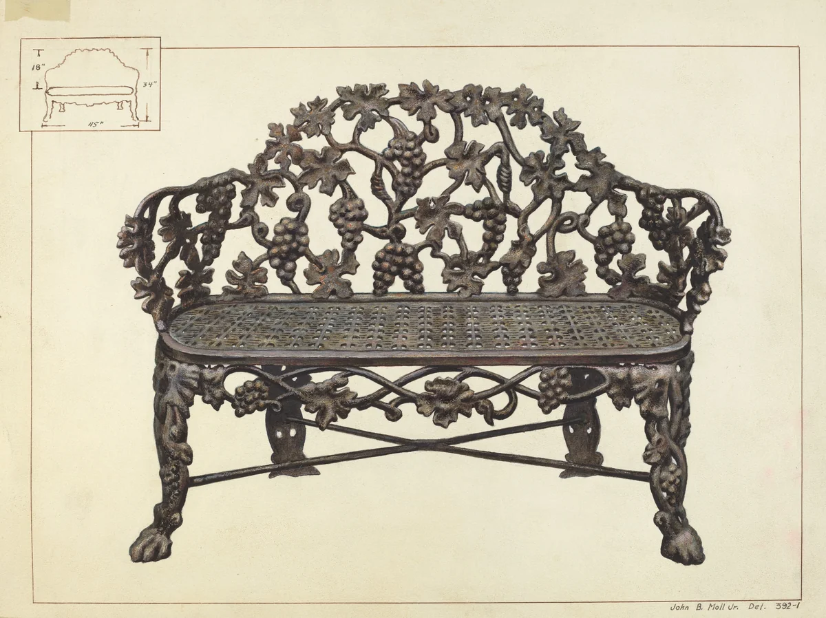 Garden Bench by John B. Moll, index of american design, 1935-1942