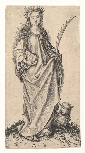 St. Agnes by Martin Schongauer, print, 1470-1491